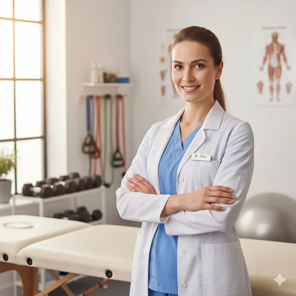 Physiotherapist standing in her clinic