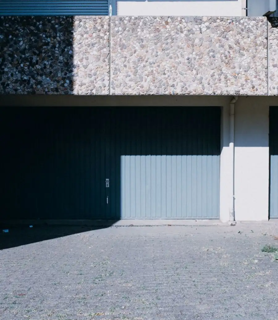 Residential garage door in low evening light
