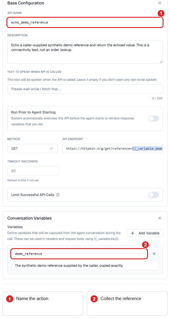 Saved GET action and its conversation input