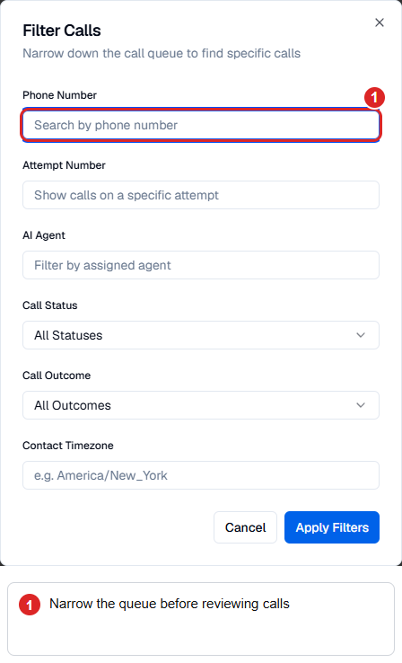 Queue filters for narrowing calls without changing their execution state.