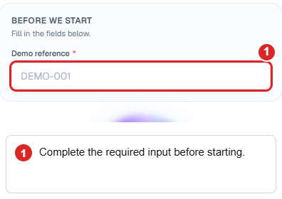 Visitor-facing demo form requesting a required first name before continuing.
